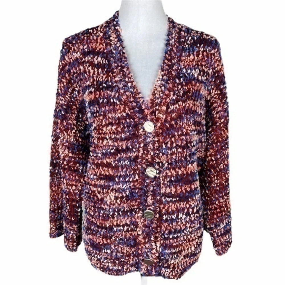 NWT Andrew Marc New York Button Down Multicolor Textured Cardigan Sweater Size M